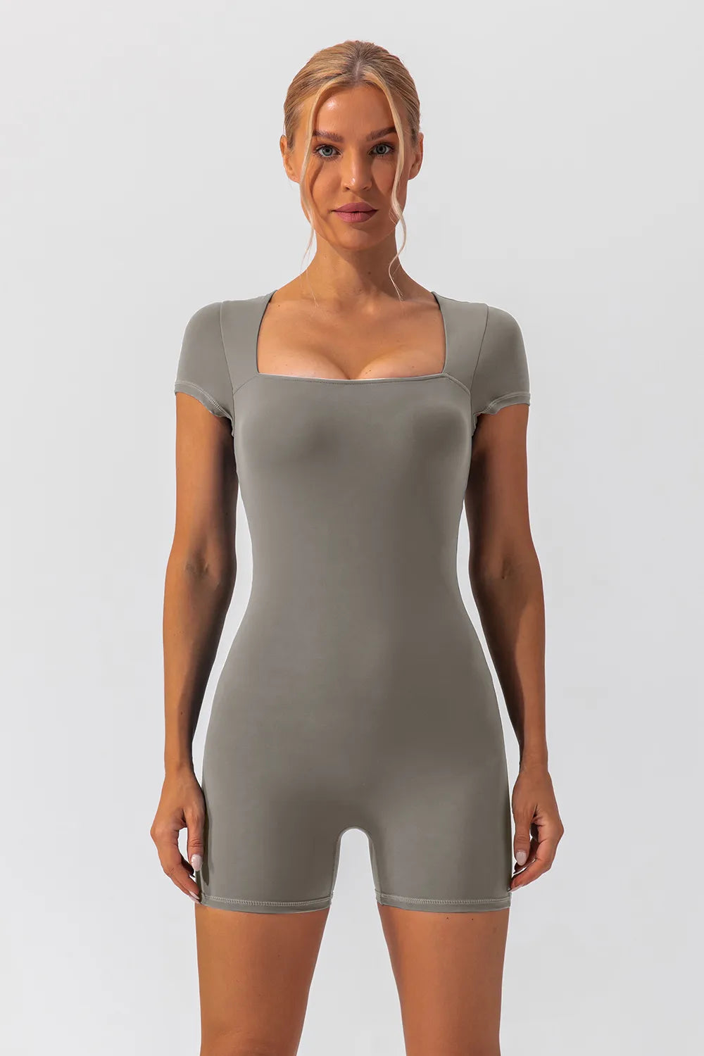 Square Neck Cap Sleeve Active Romper Easy Apparels