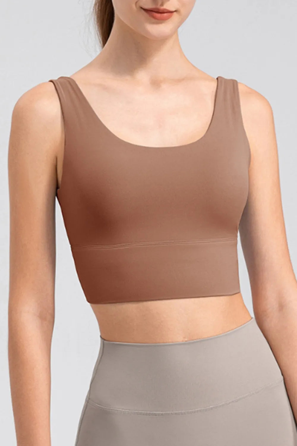 Scoop Neck Wide Strap Active Tank Caramel Easy Apparels