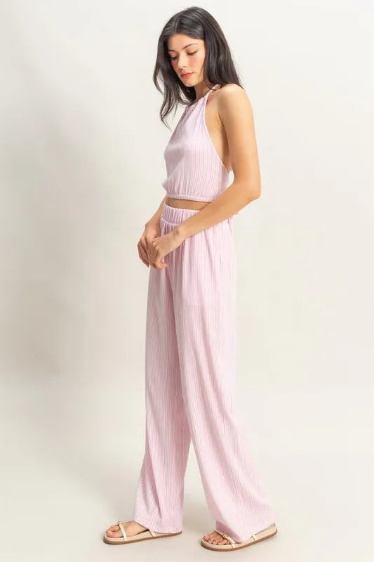 HYFVE Striped Halter Neck Top and Pants Set Easy Apparels