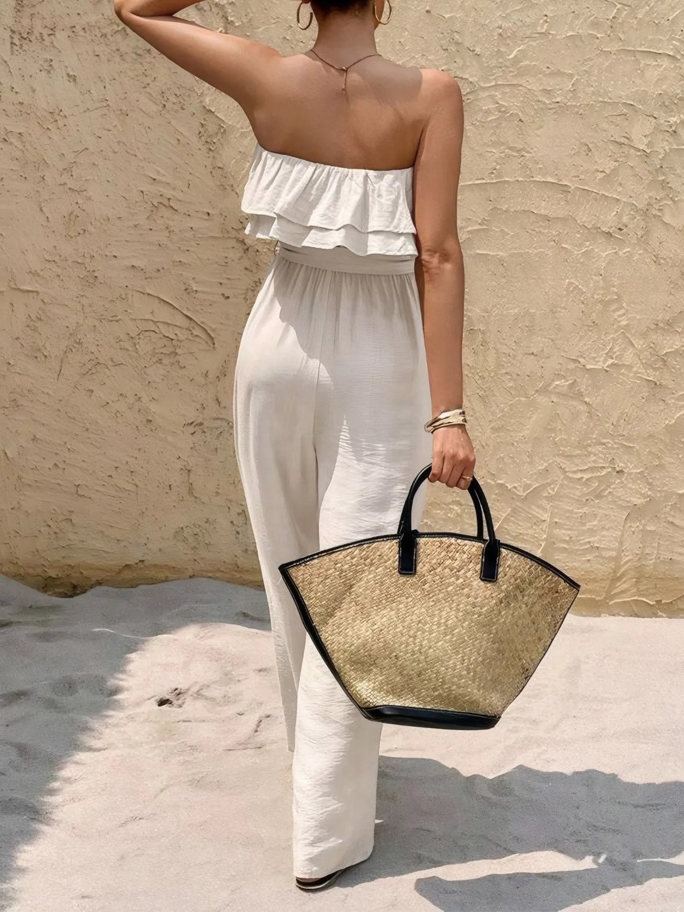 Off-Shoulder Ruffled Wide Leg Jumpsuit Easy Apparels