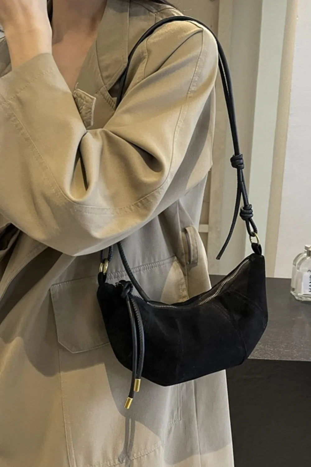 PU Leather Strap Suede Shoulder Bag Easy Apparels