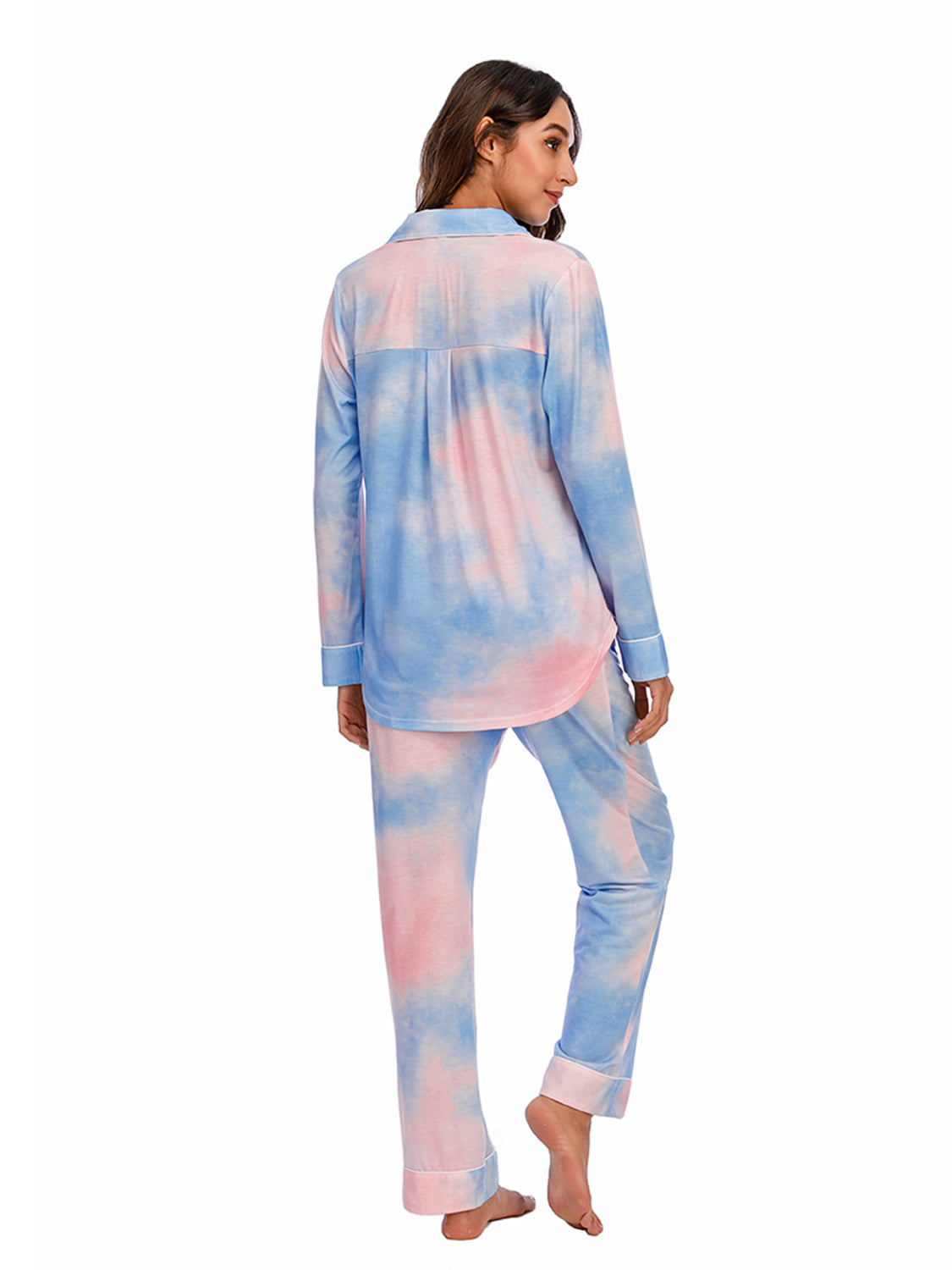 Collared Neck Long Sleeve Loungewear Set with Pockets Easy Apparels