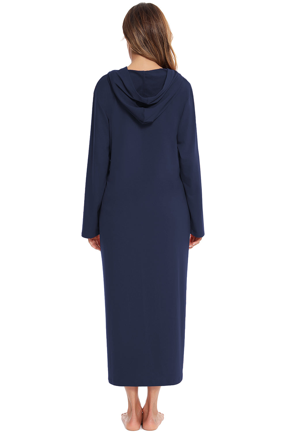 Zip Front Hooded Night Dress with Pockets Easy Apparels