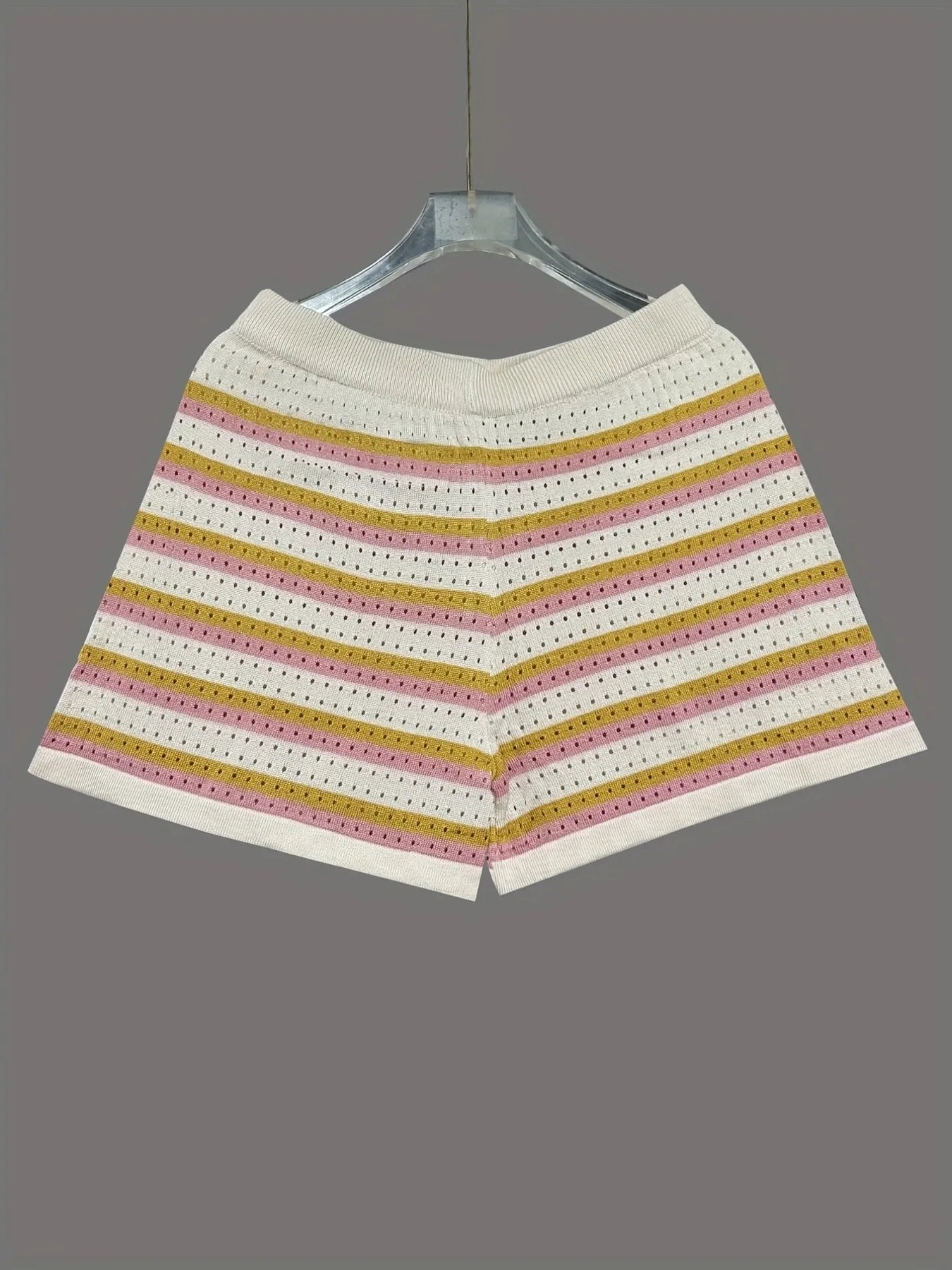 Colorful Striped Button Up Top and Shorts Sweater Set Easy Apparels