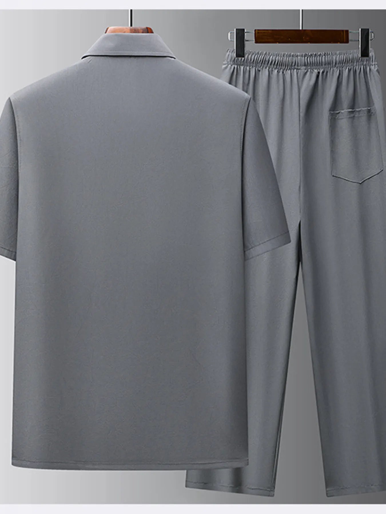 Men's Full Size Button Up Short Sleeve Top and Pants Set Plus Size Easy Apparels