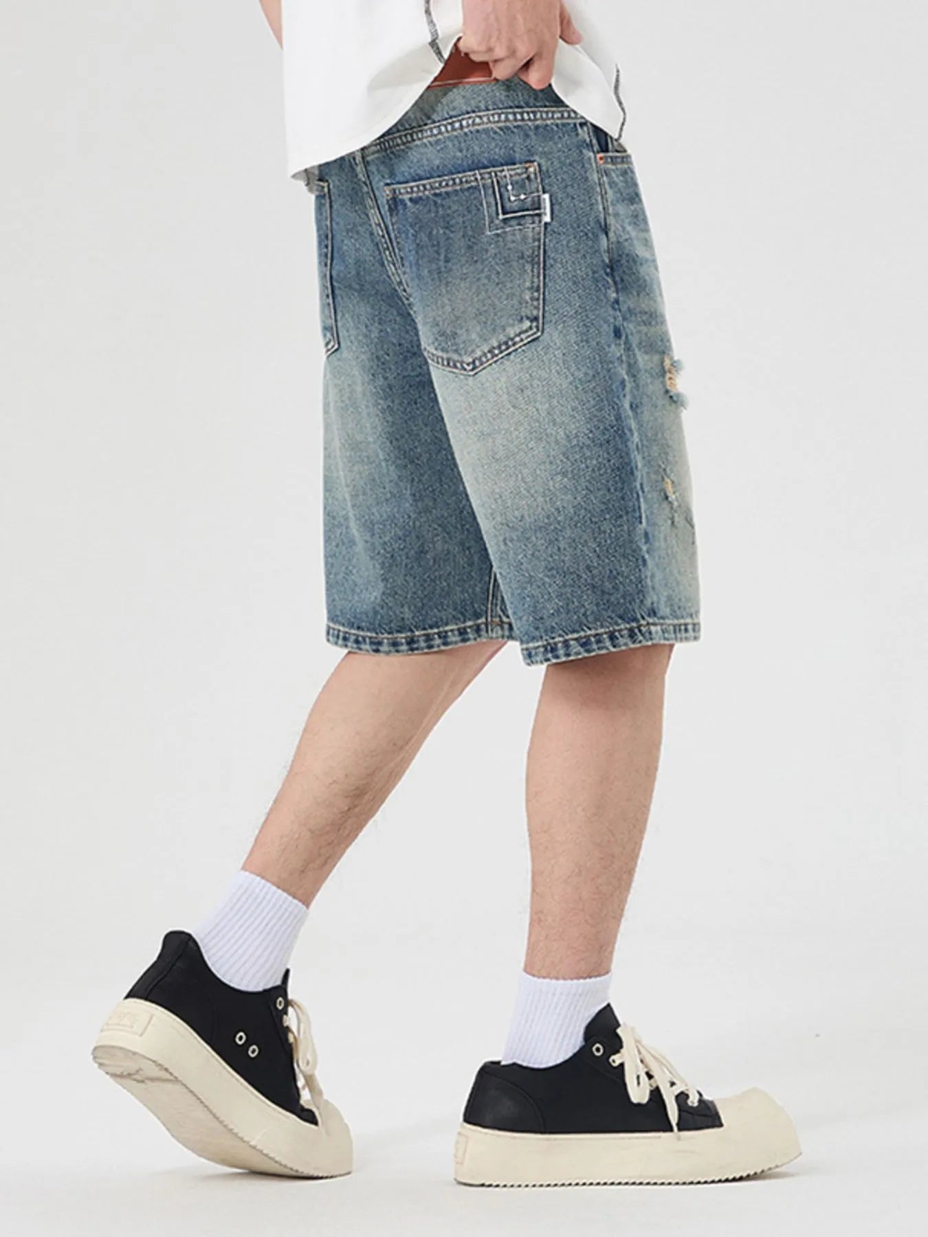 Men's Distressed Wide Leg Denim Shorts Easy Apparels