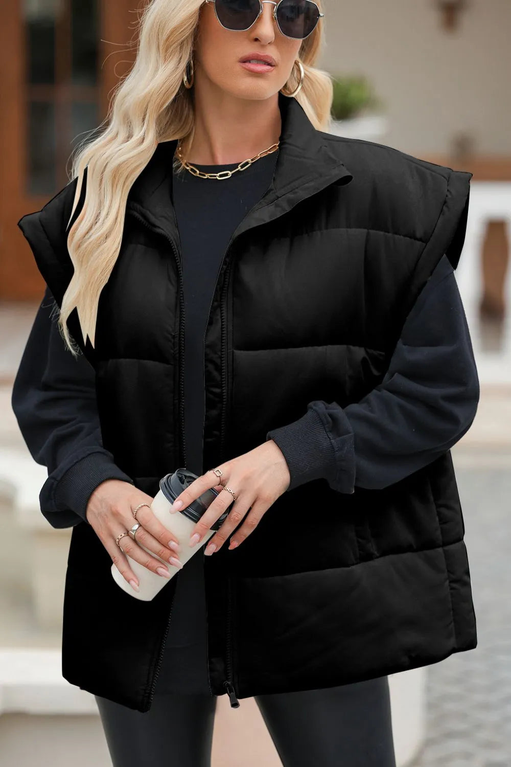 Zip Up Puffer Vest Coat with Pockets Easy Apparels