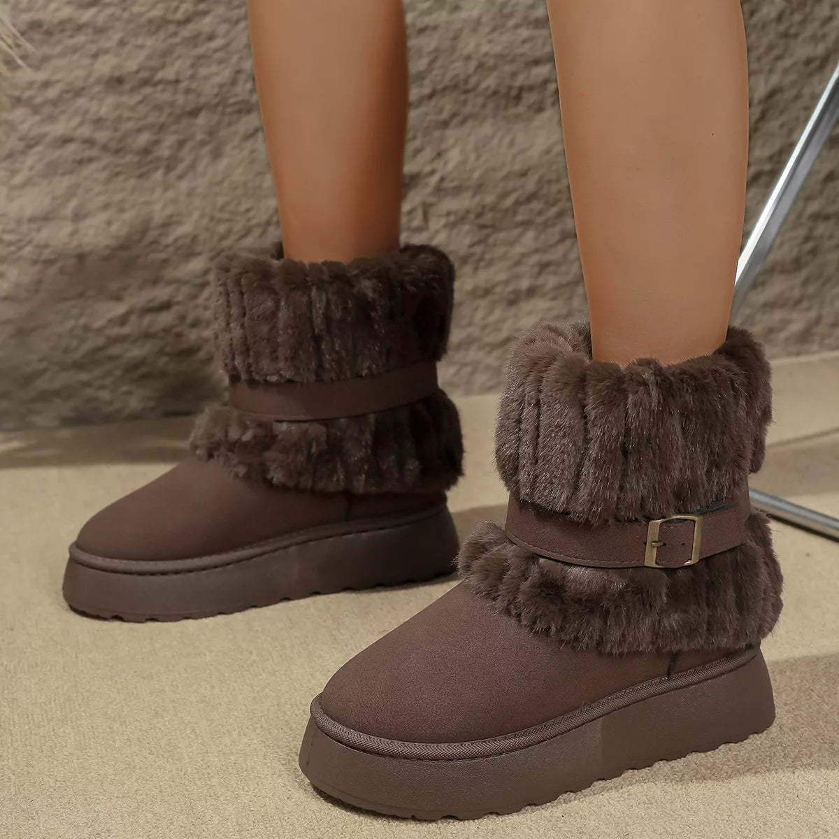 Round Toe Platform Boots Brown Easy Apparels