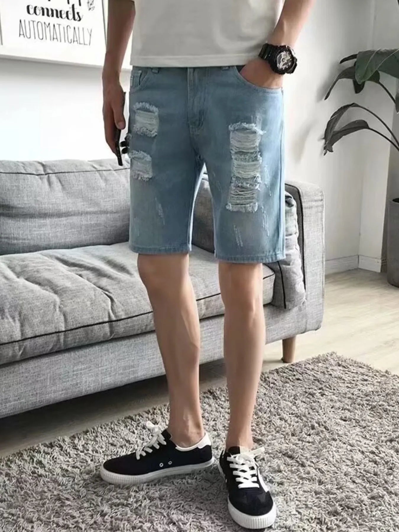 Men's Distressed Wash Denim Shorts Blue Easy Apparels
