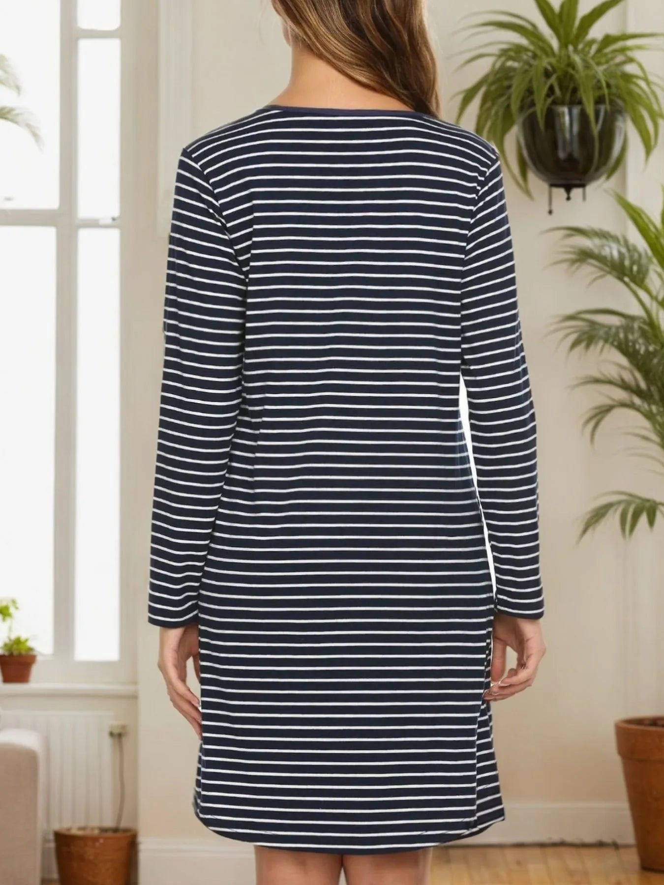 Striped Long Sleeve Lounge Dress Easy Apparels