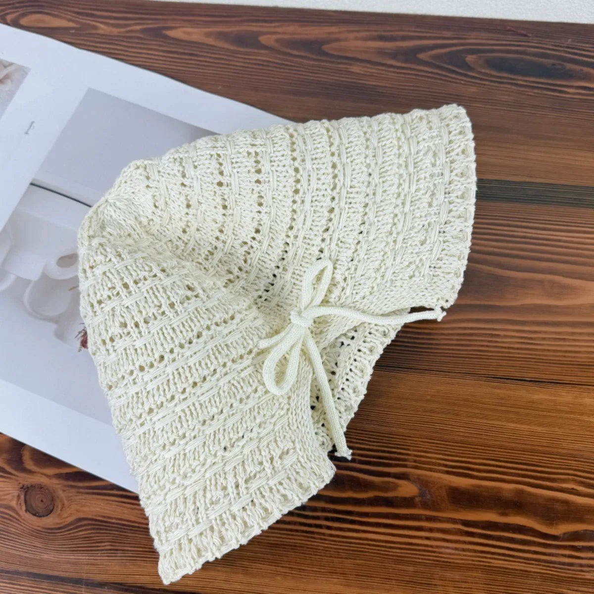 Crochet Bucket Hat with Drawstring Beige One Size Easy Apparels