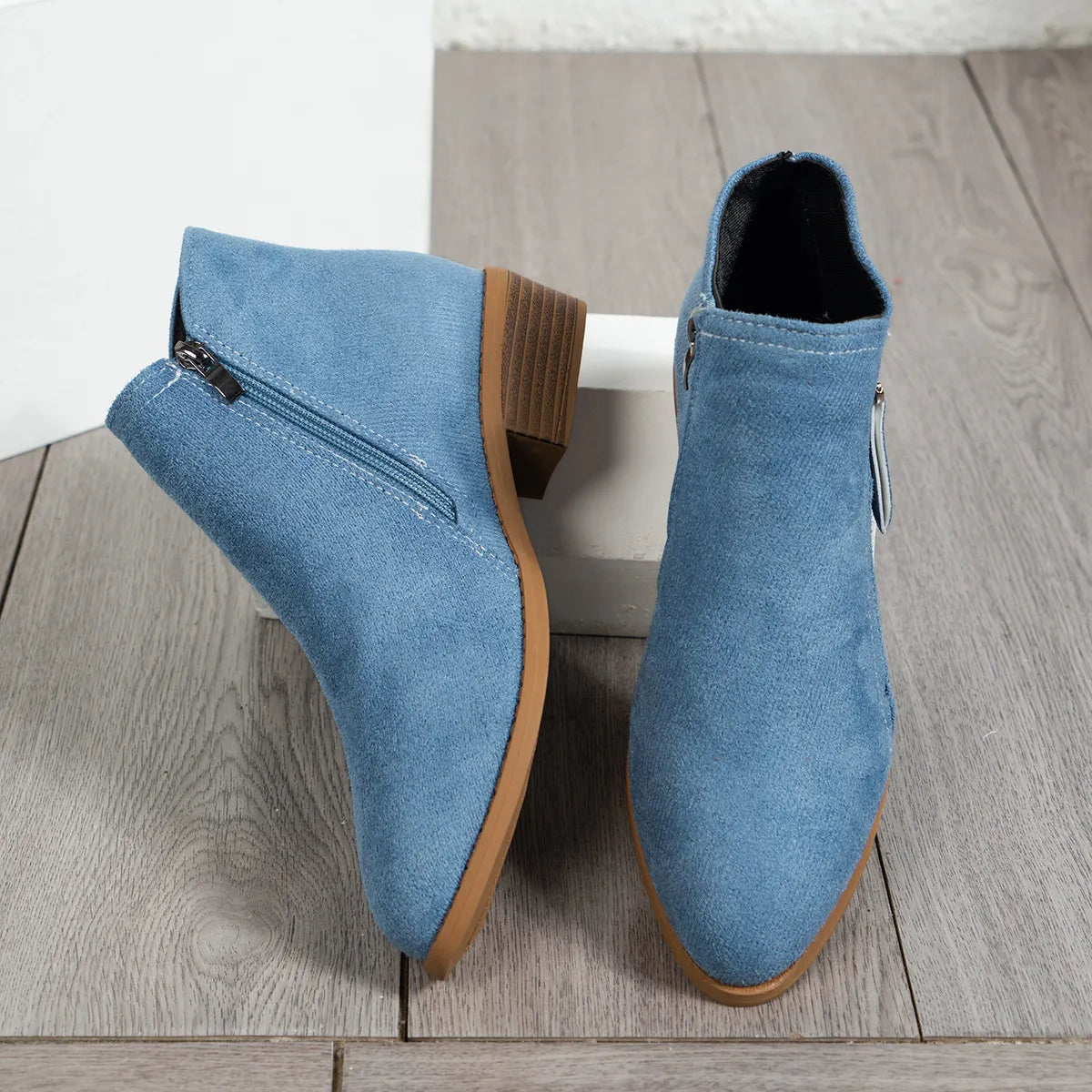 Side Zip Ankle Boots with Block Heel Easy Apparels
