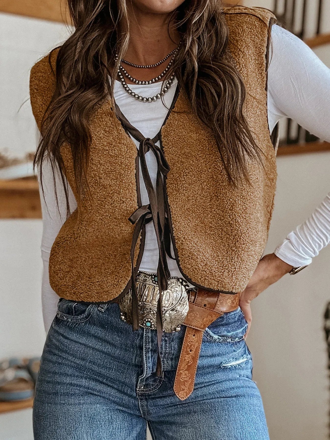 Double Tied Front Vest Coat Easy Apparels