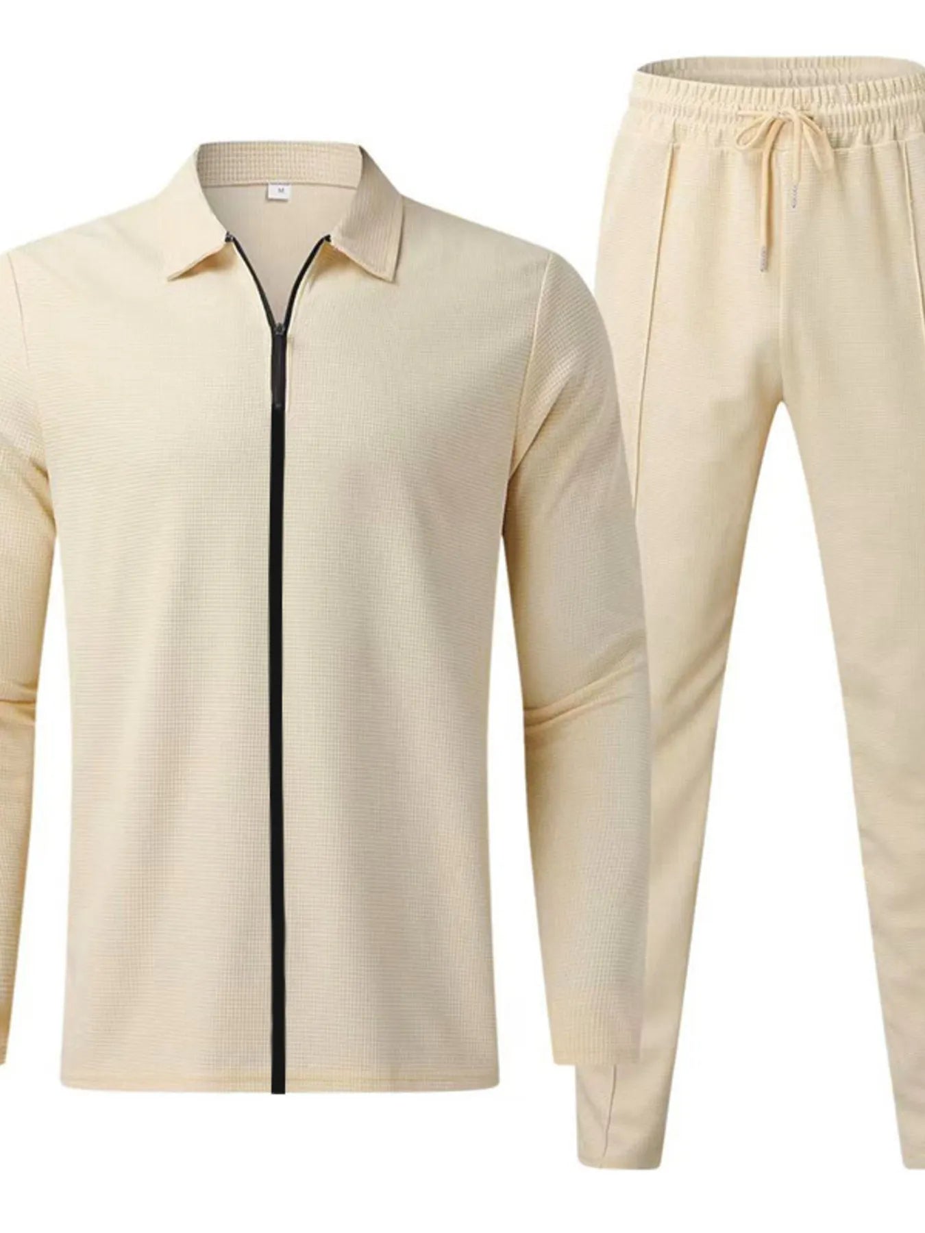Men's Full Size Zip Up Top and Pants Set Plus Size Khaki Easy Apparels