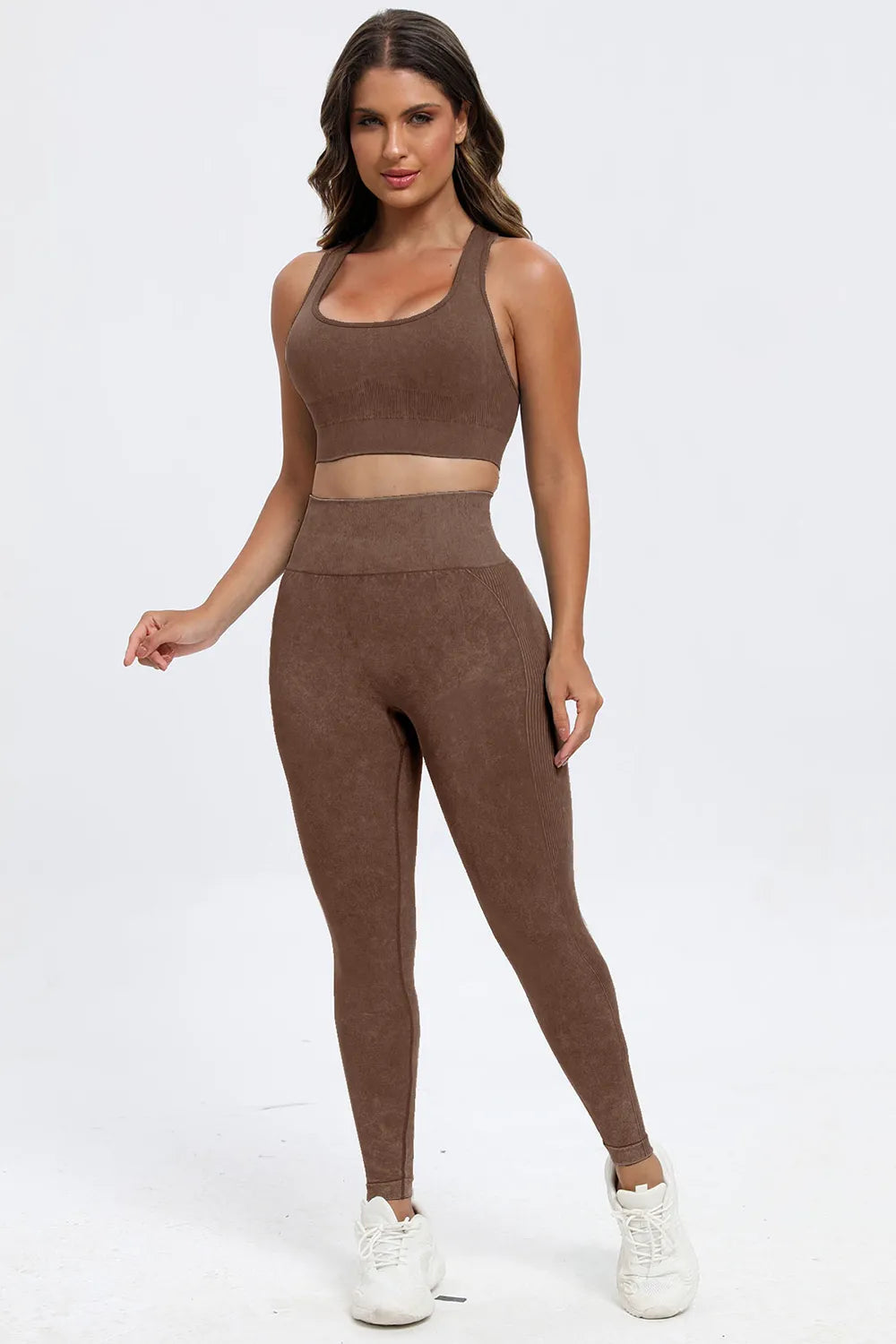 3 Piece Washed Square Neck Wide Strap Active Set Easy Apparels