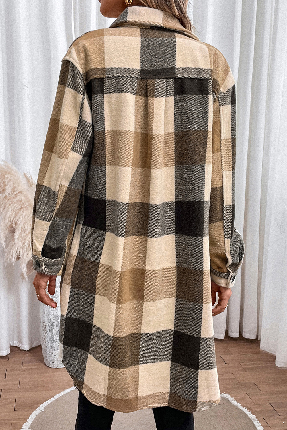 Plaid Button Down Longline Coat Easy Apparels