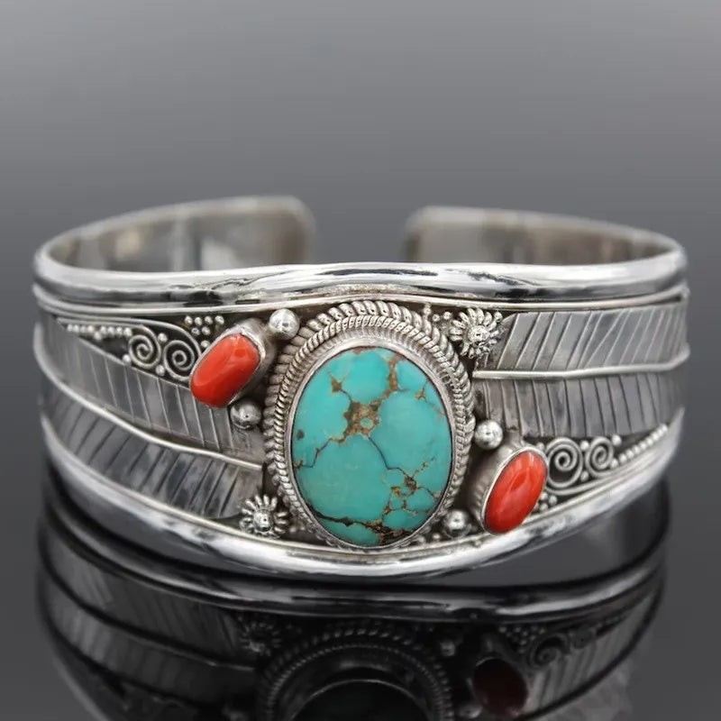 Artificial Turquoise Alloy Open Bracelet Turquoise Red One Size Easy Apparels