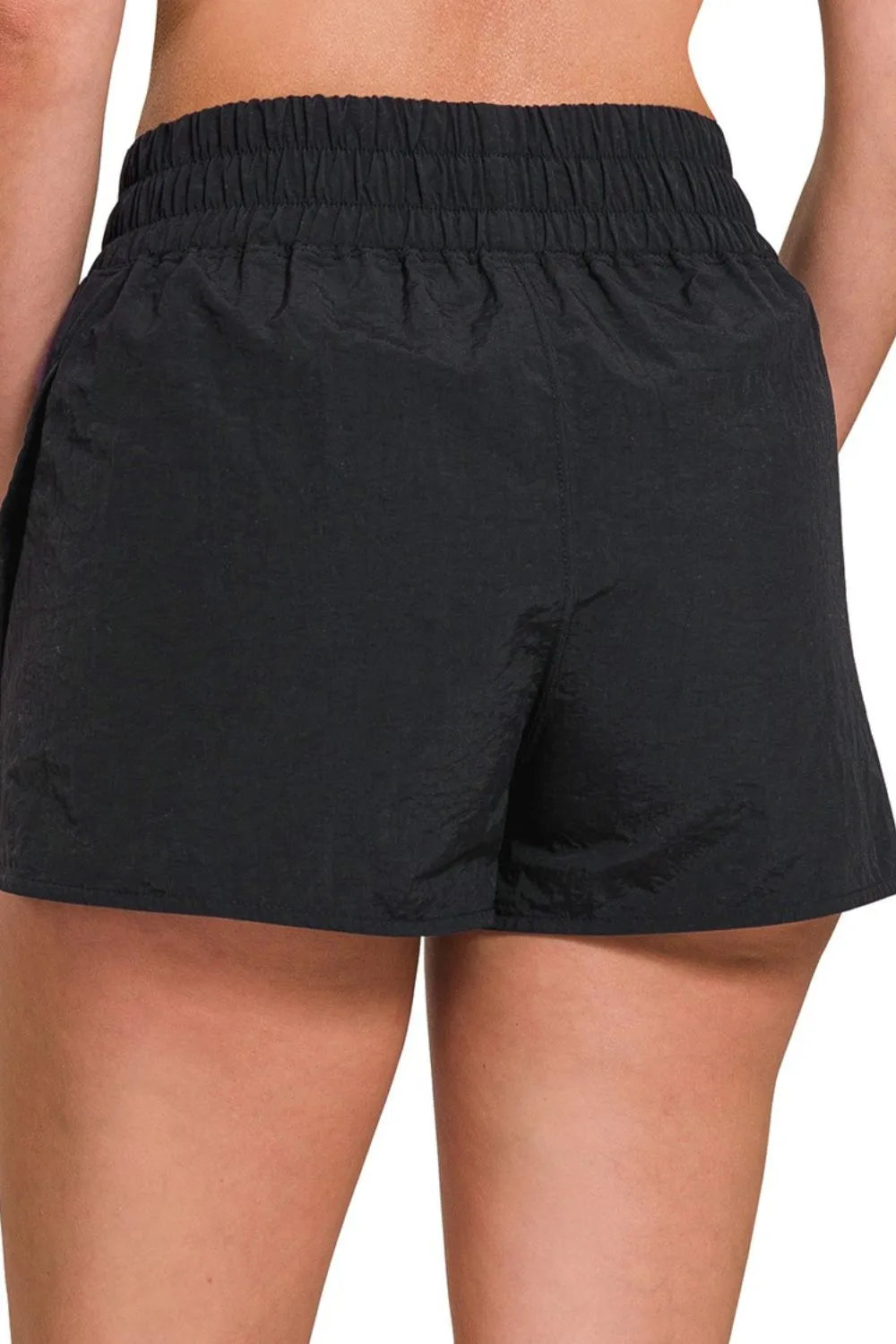 Zenana Windbreaker Smocked Waistband Running Shorts Easy Apparels