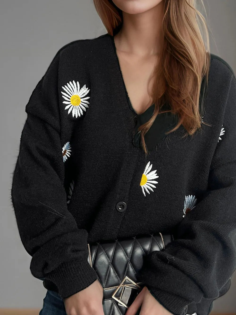 Daisy Button Up V-Neck Cardigan Easy Apparels