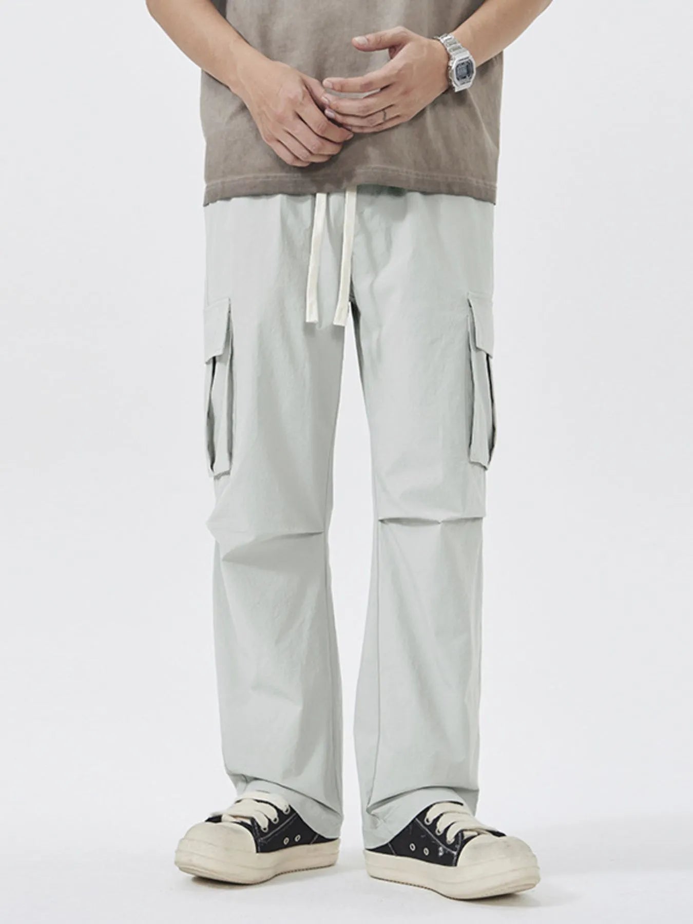 Men's Full Size Multi-Pocket Tactical Cargo Pants with Drawstring Waist Plus Size Easy Apparels