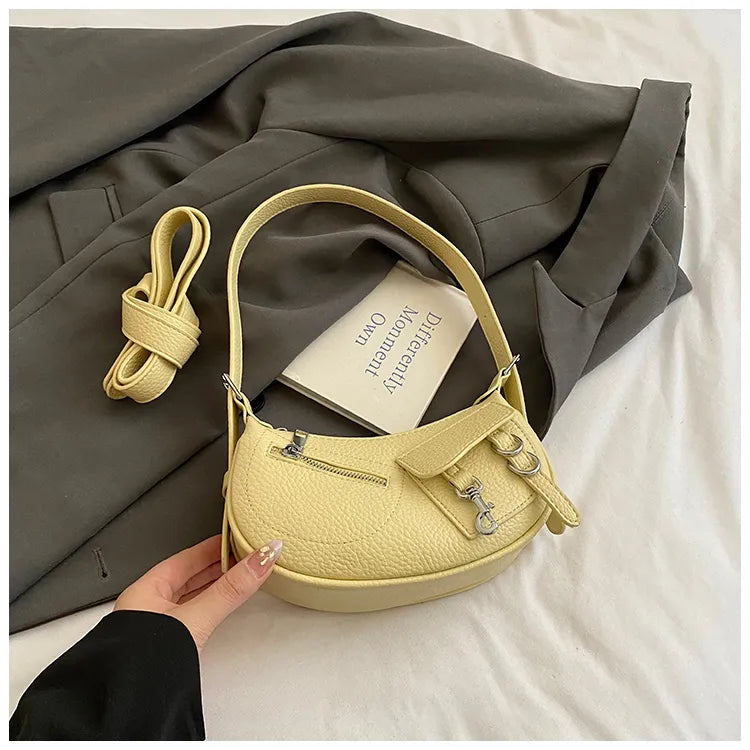 Textured Leather Shoulder Bag Yellow onesize Easy Apparels