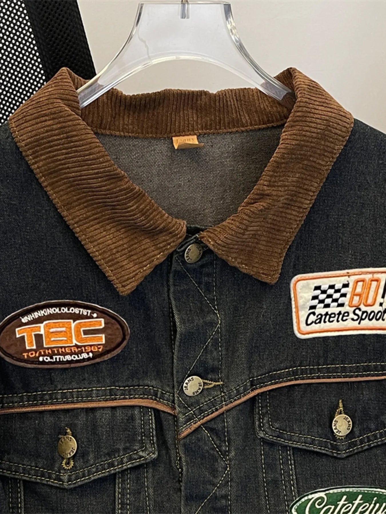 Men's Plus Size Corduroy Collar Button Up Denim Jacket Easy Apparels