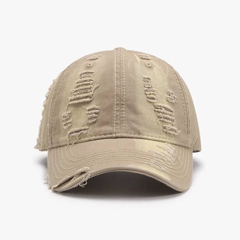 Distressed Adjustable Cotton Baseball Cap Khaki One Size Easy Apparels