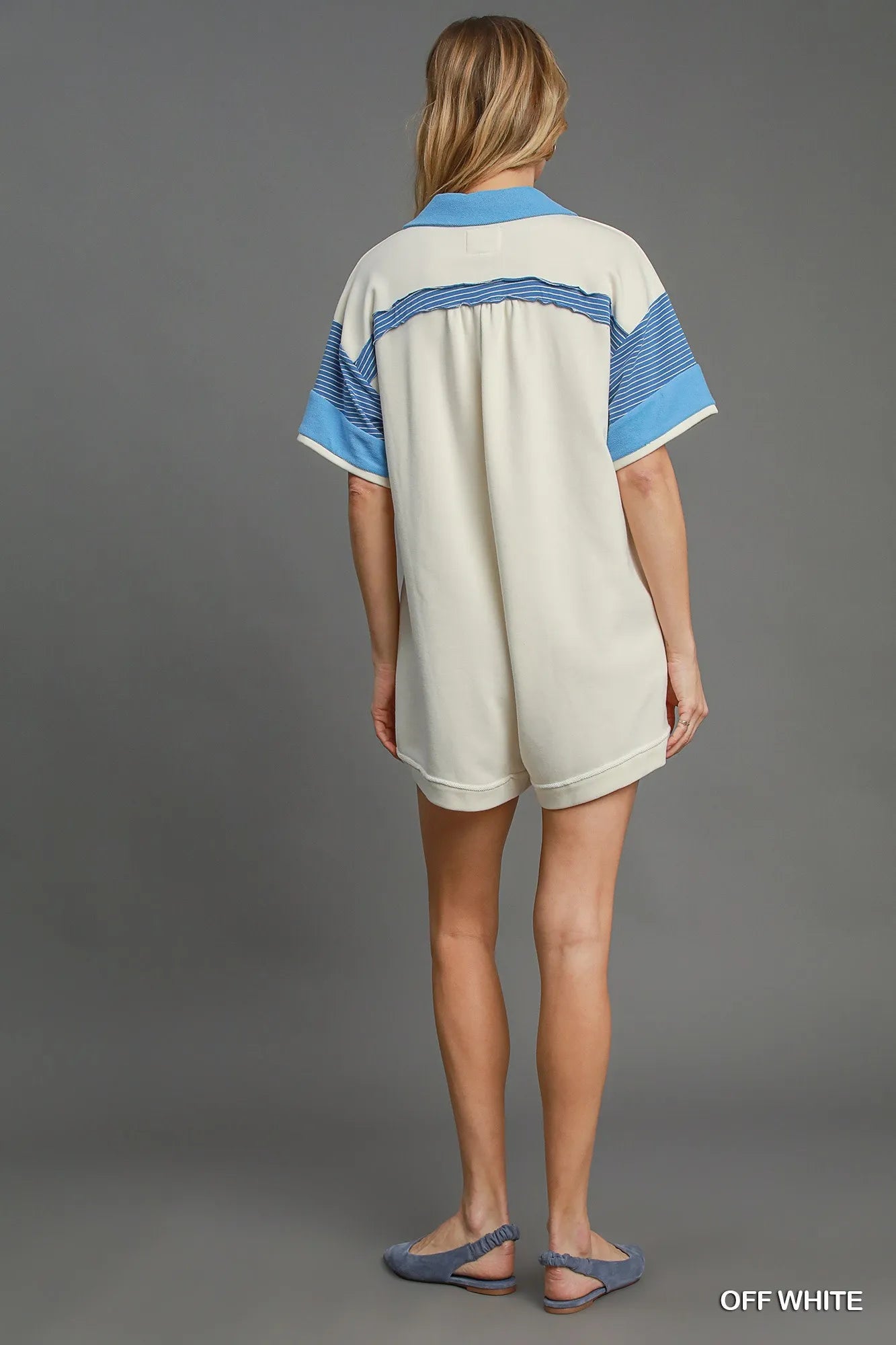 Umgee French Terry Collared Colorblock Romper Easy Apparels