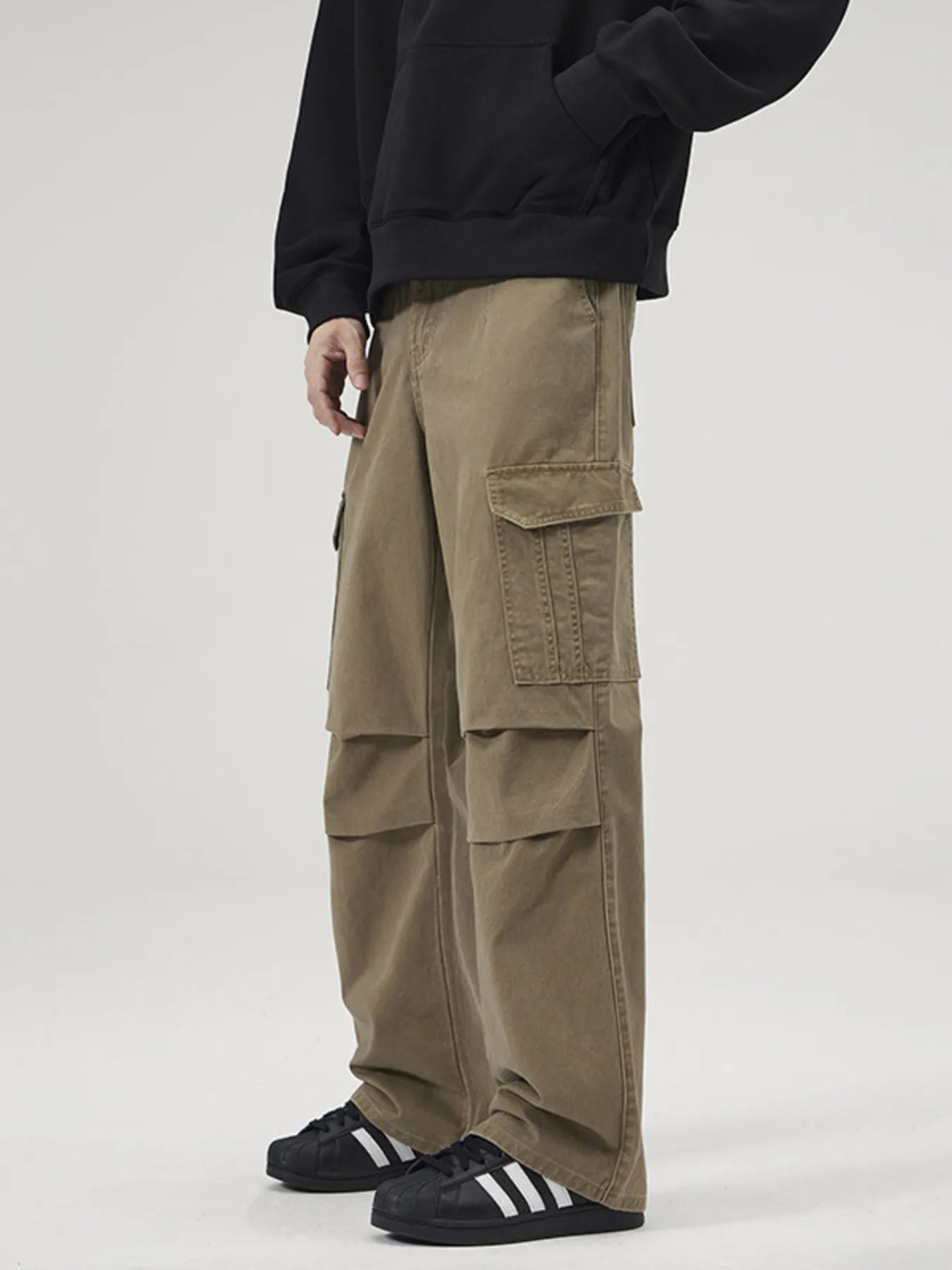 Men's Full Size Multi-Pocket Cargo Pants with Ruched Detail Plus Size Easy Apparels