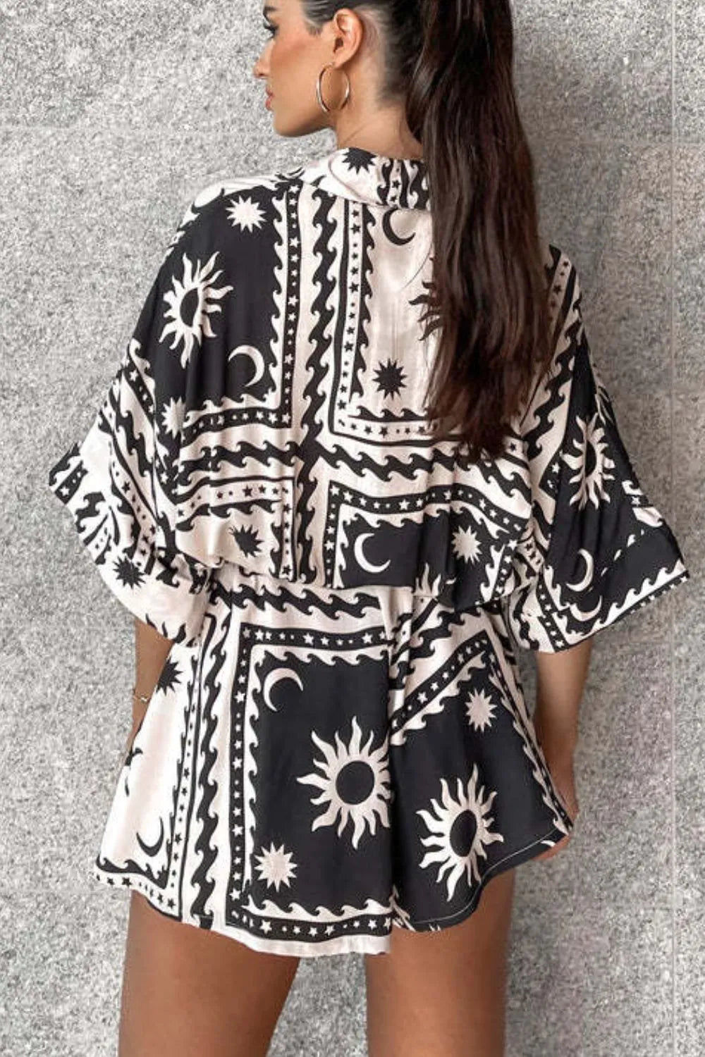 Printed Tie Waist Romper Easy Apparels