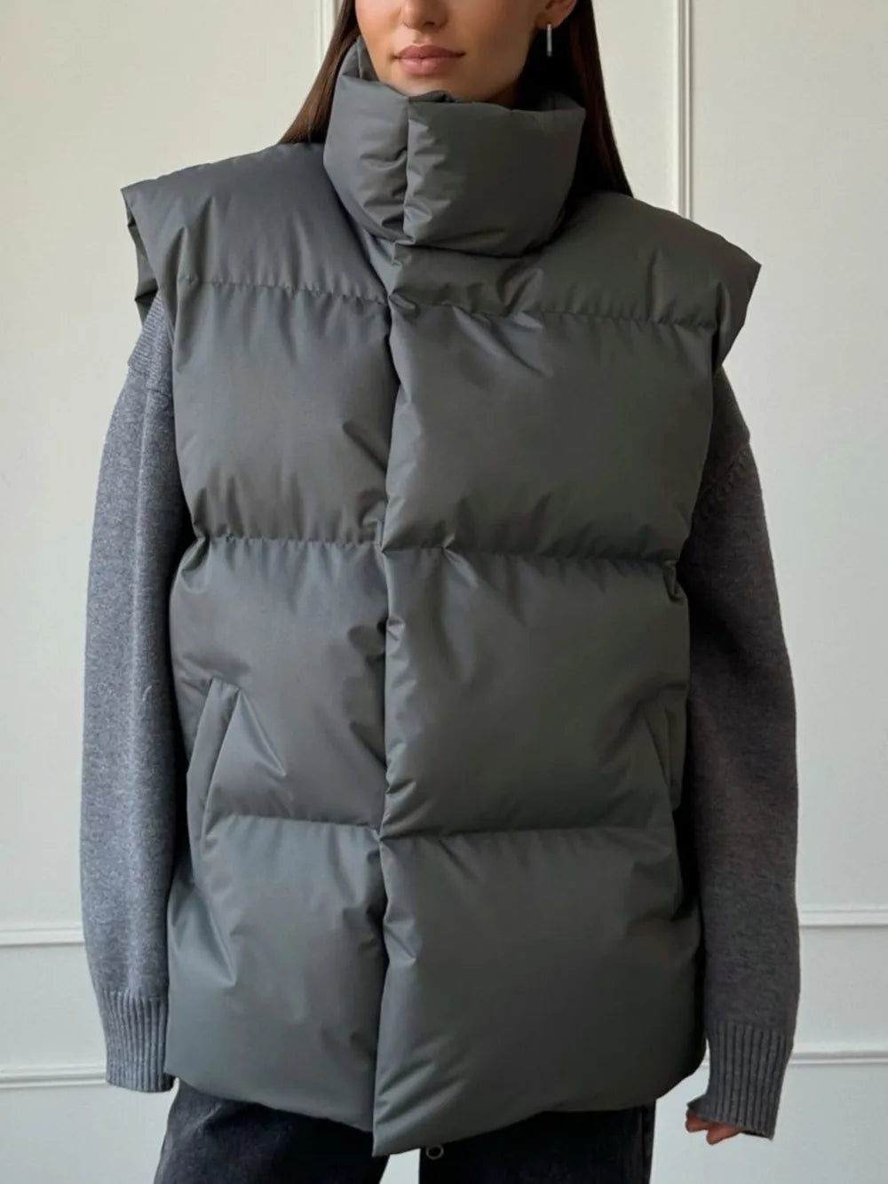 Zip Up Turtleneck Vest Coat Easy Apparels