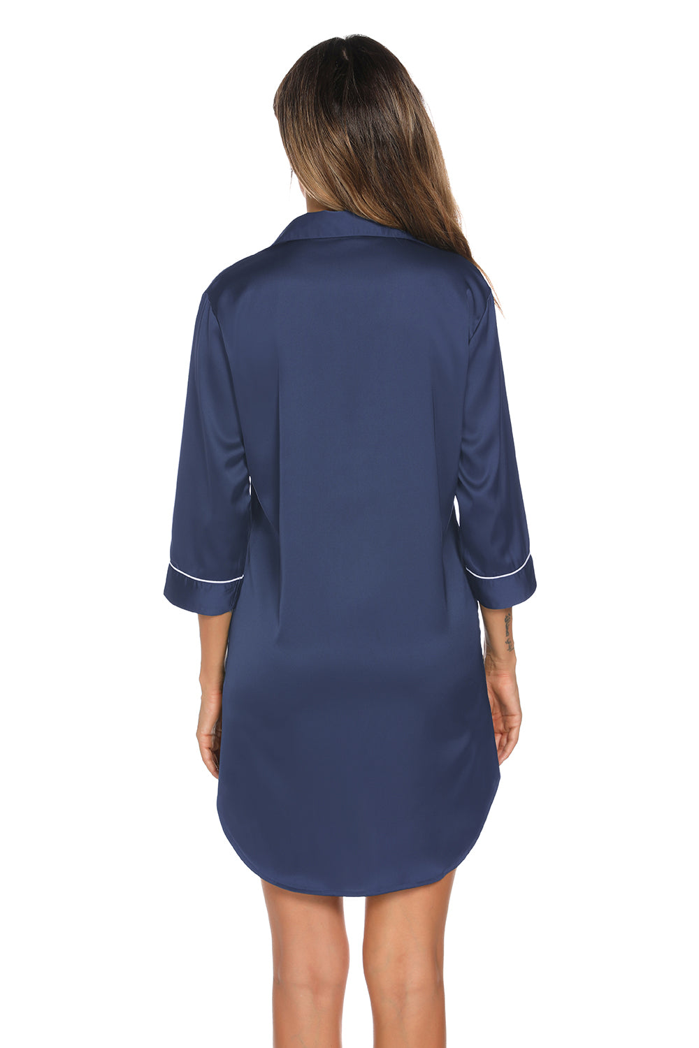 Button Up Collared Neck Night Dress with Pocket Easy Apparels