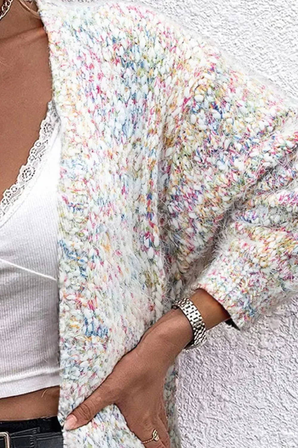 Pocketed Open Front Long Sleeve Cardigan Easy Apparels