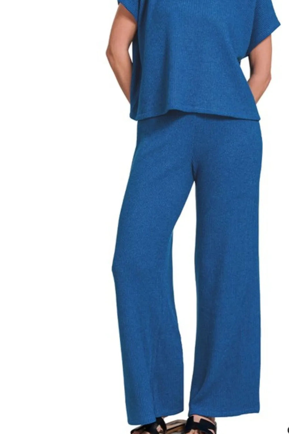 Zenana Rolled Sleeve Top and Pants Sweater Set Easy Apparels