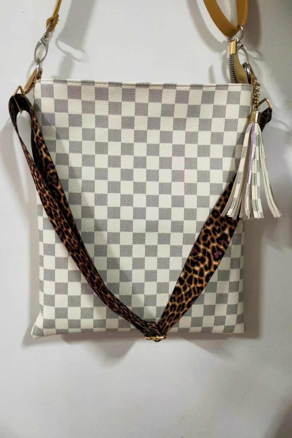 Adored PU Leather Shoulder Bag with Tassel Cream One Size Easy Apparels