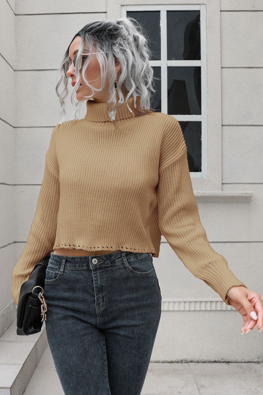 Turtleneck Dropped Shoulder Sweater Easy Apparels