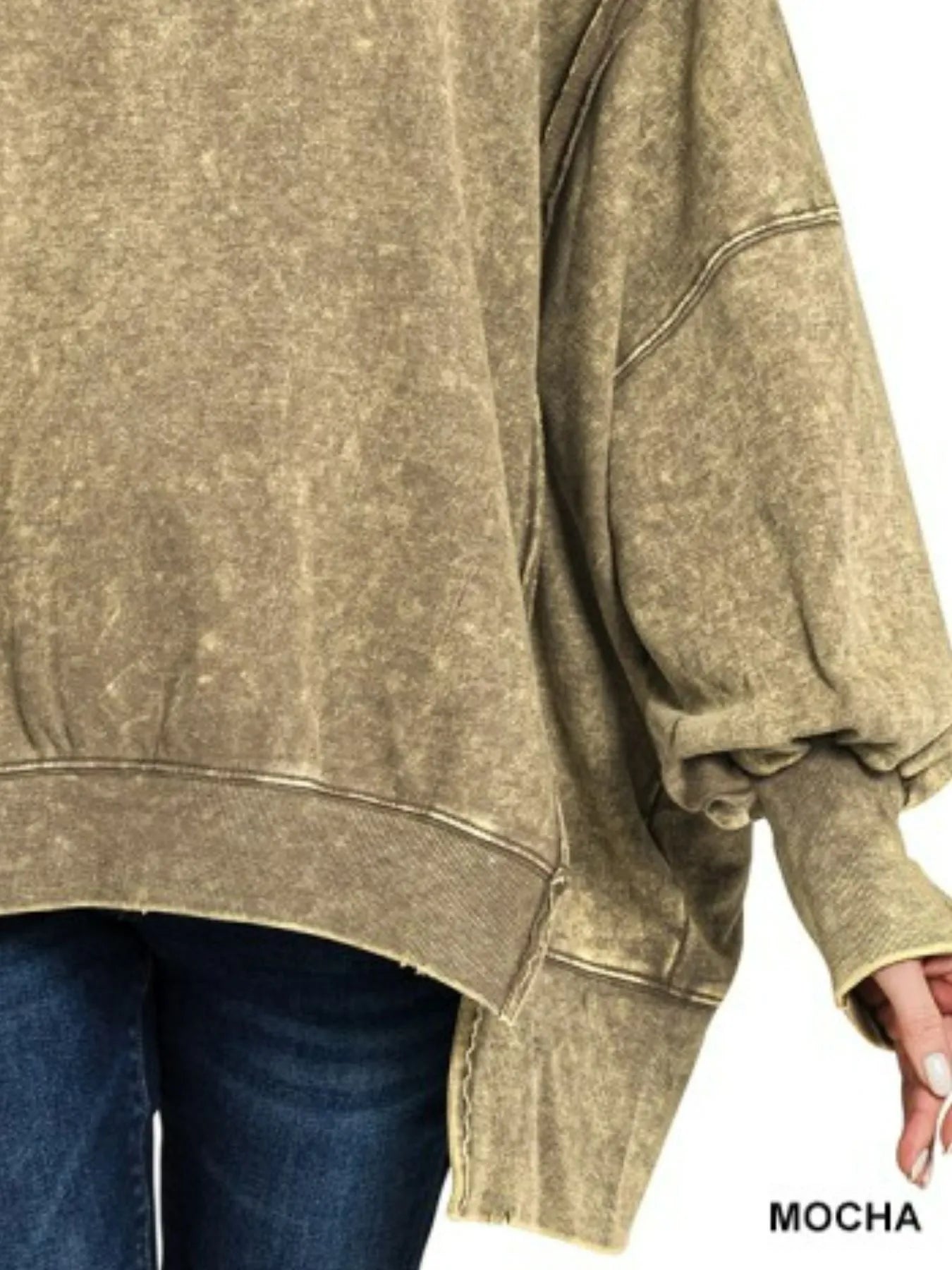 Trendsi Zenana Acid Wash Exposed-Seam High Low Sweatshirt