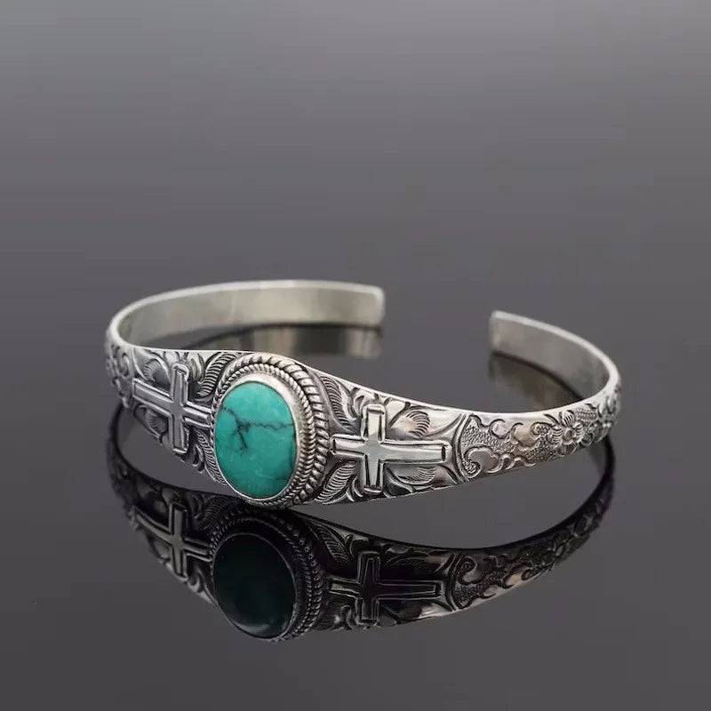 Artificial Turquoise Alloy Open Bracelet Cross One Size Easy Apparels