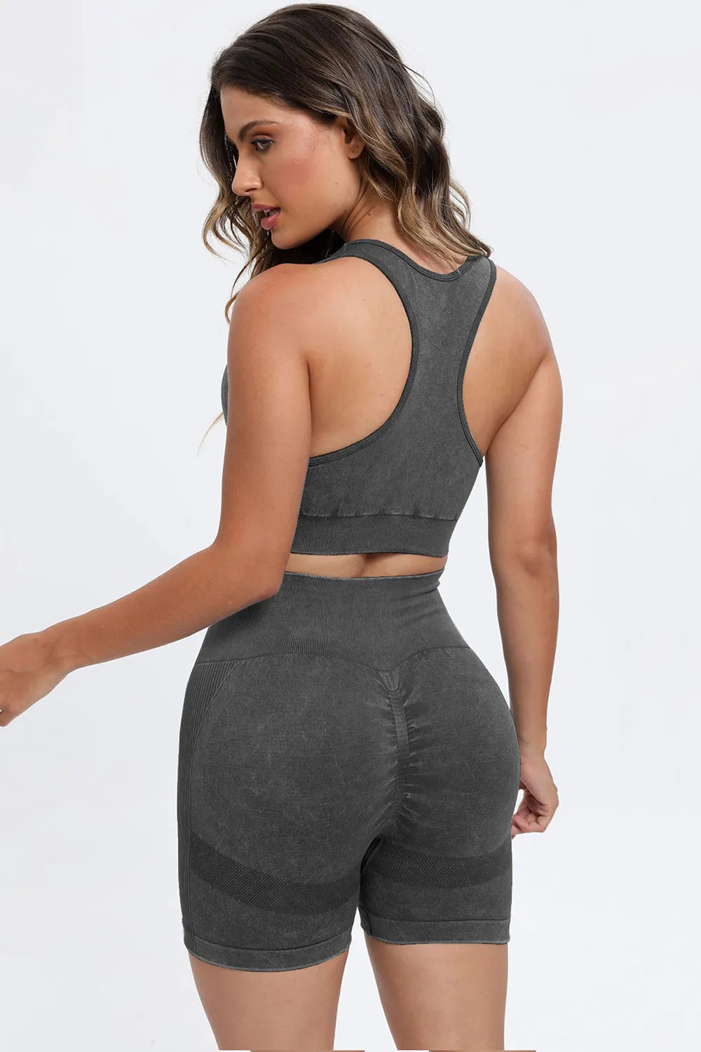 3 Piece Washed Square Neck Wide Strap Active Set Easy Apparels