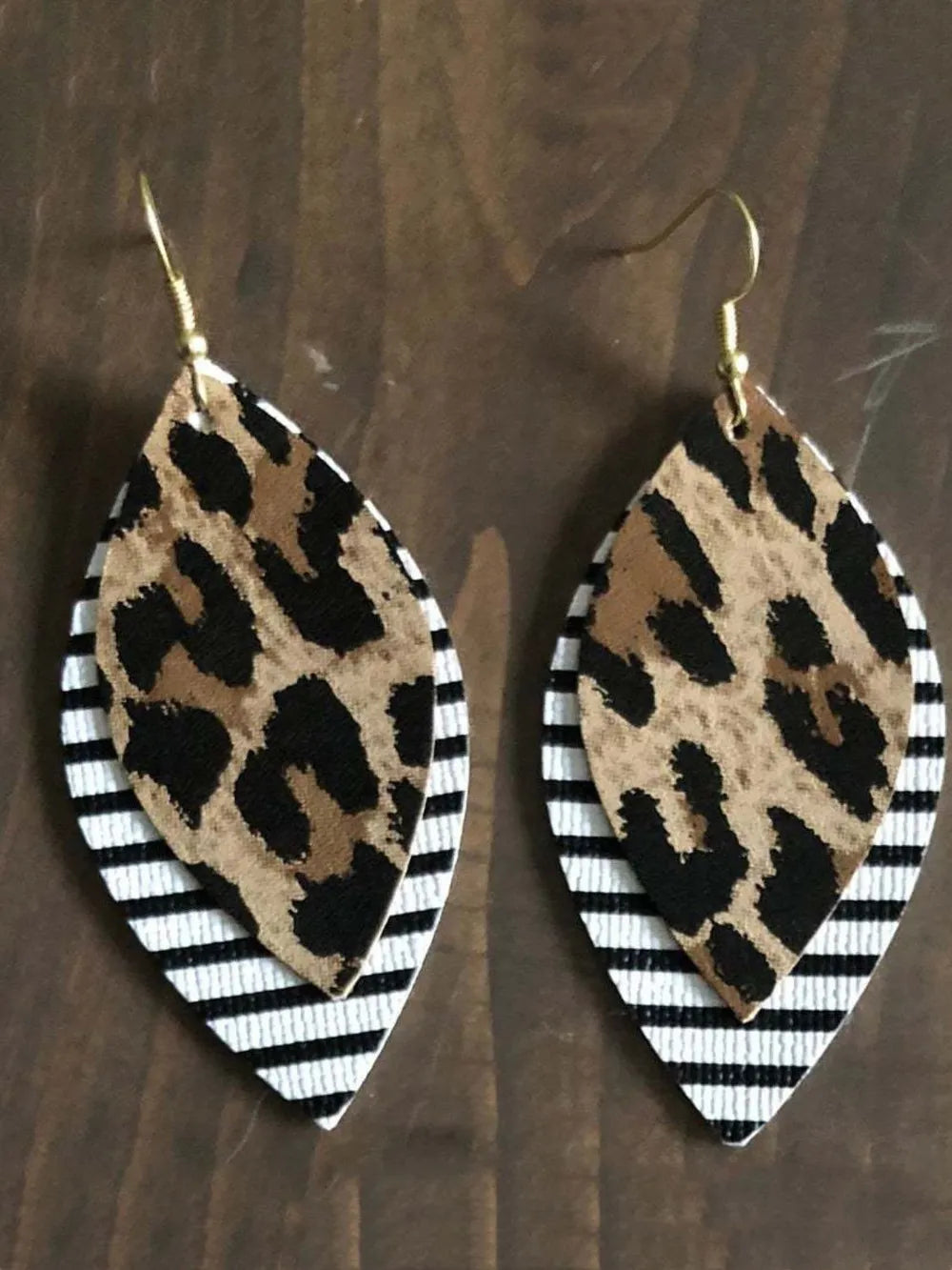 PU Leather Leaf Dangle Earrings Striped Leopard One Size Easy Apparels