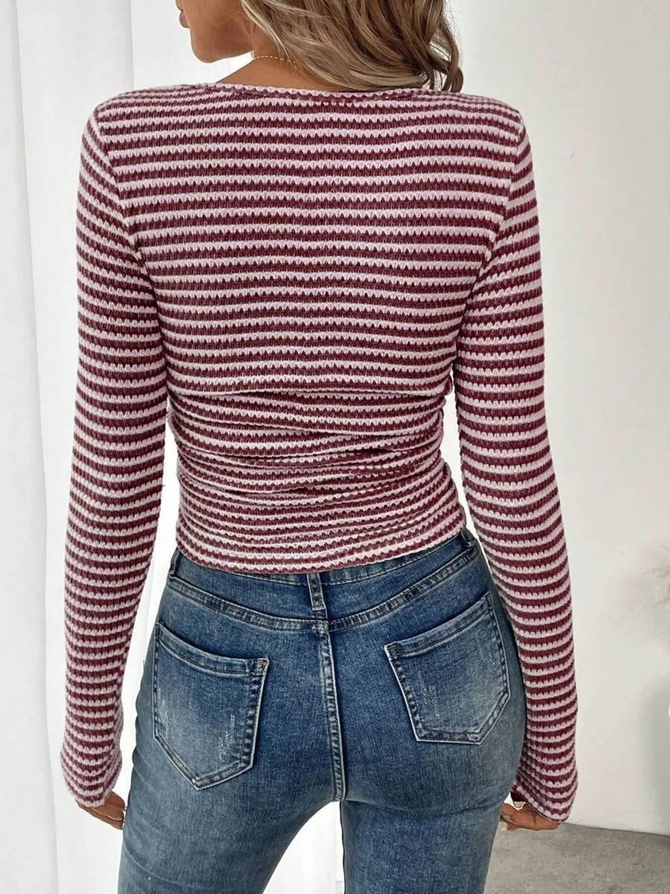 Trendsi Striped Square Neck Long Sleeve T-Shirt