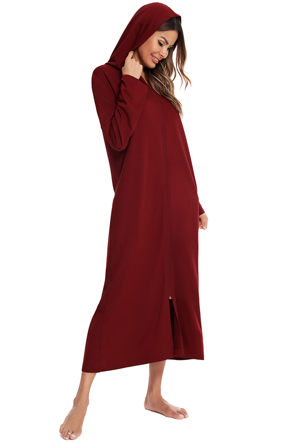 Zip Front Hooded Night Dress with Pockets Easy Apparels