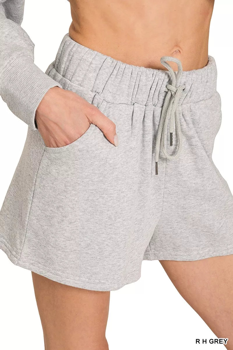 Zenana Fleece Long Sleeve Sweatshirts & Shorts Set Easy Apparels