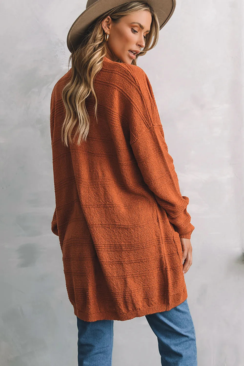 Open Front Textured Cardigan with Pockets Easy Apparels