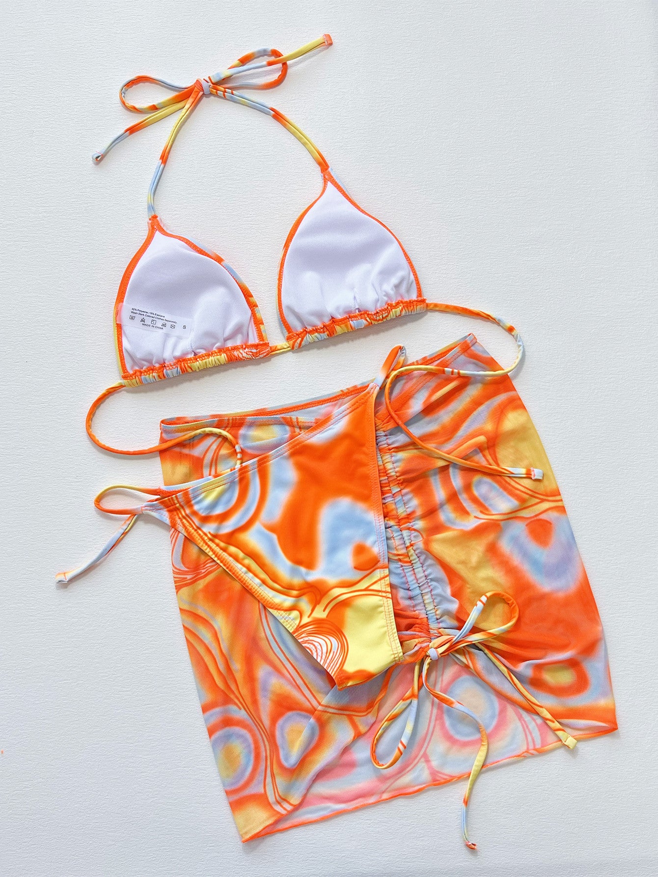 Multicolored Drawstring Ruched Three-Piece Swim Set Easy Apparels