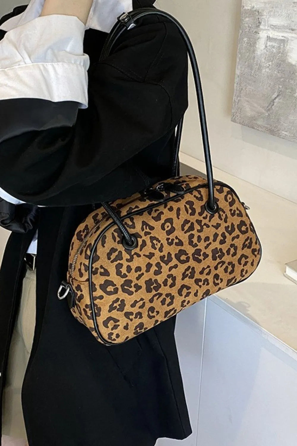 Leopard Suede Medium Shoulder Bag Easy Apparels