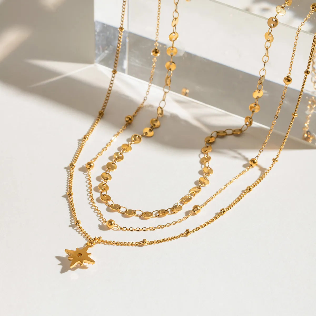 18K Gold-Plated Layered Star Pendant Necklace Easy Apparels