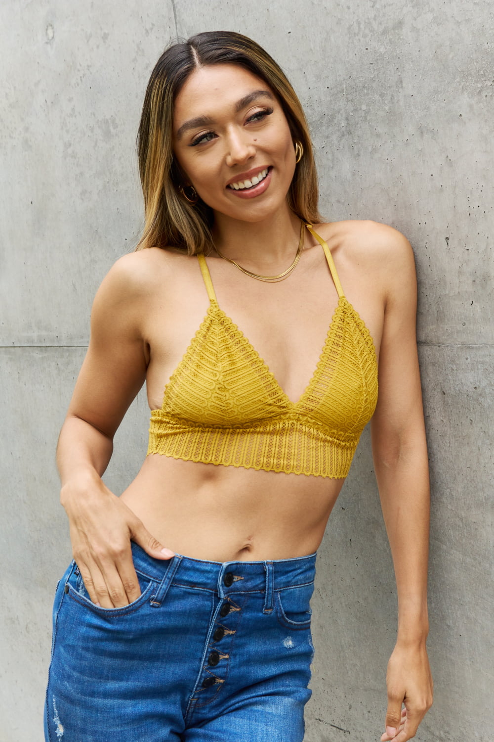 Leto Ribbed Lace Boho Racerback Bralette in Straw Easy Apparels