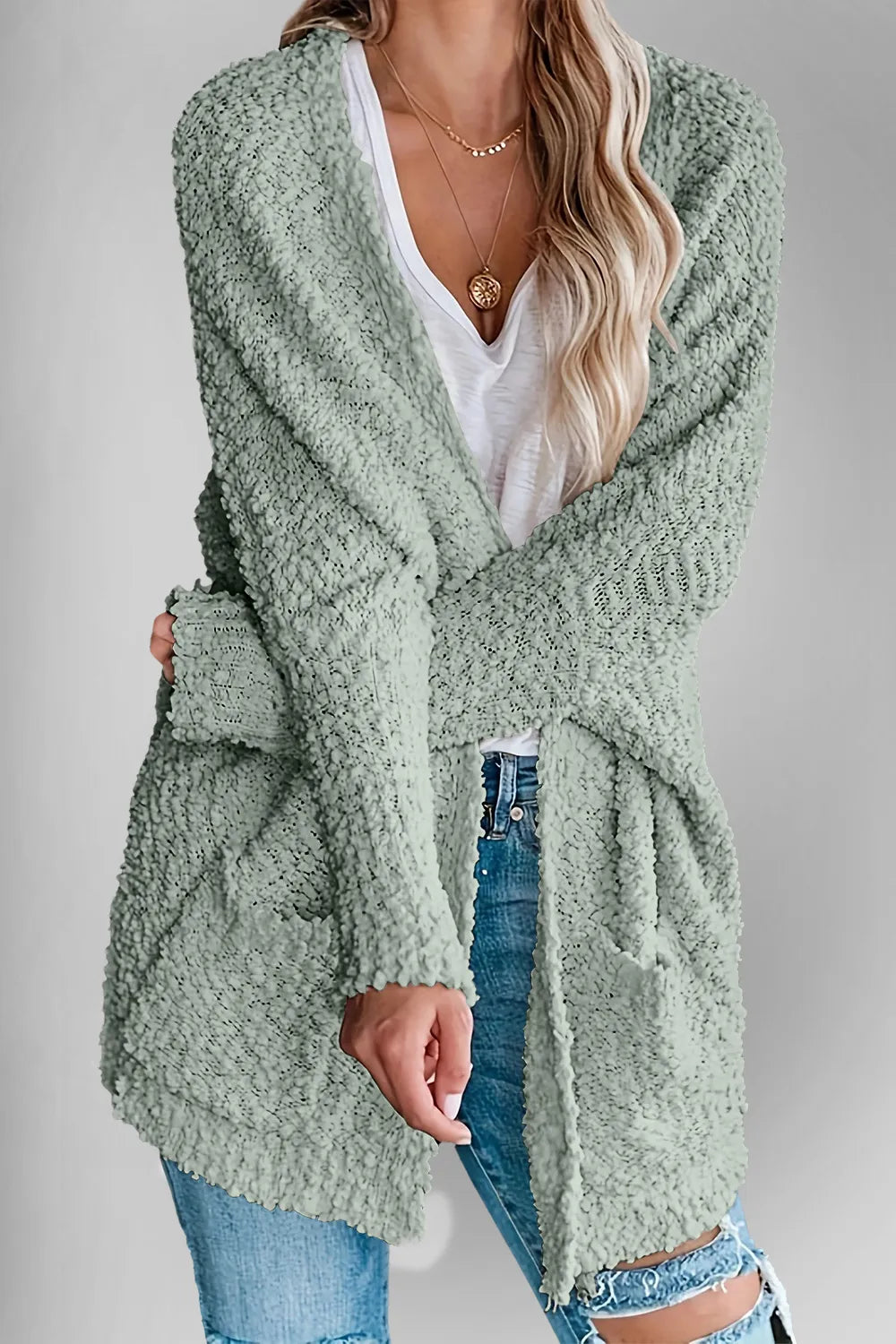 Double Take Pocketed Open Front Long Sleeve Cardigan Easy Apparels