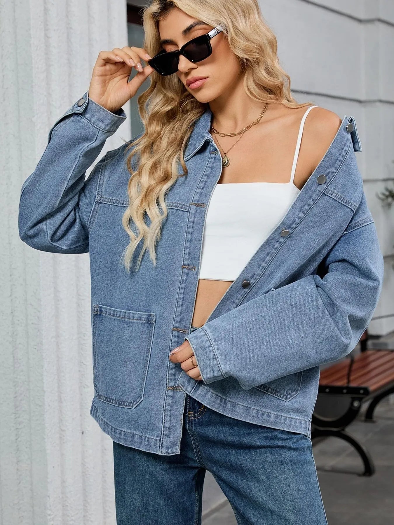 Washed Oversized Button Down Denim Jacket Easy Apparels